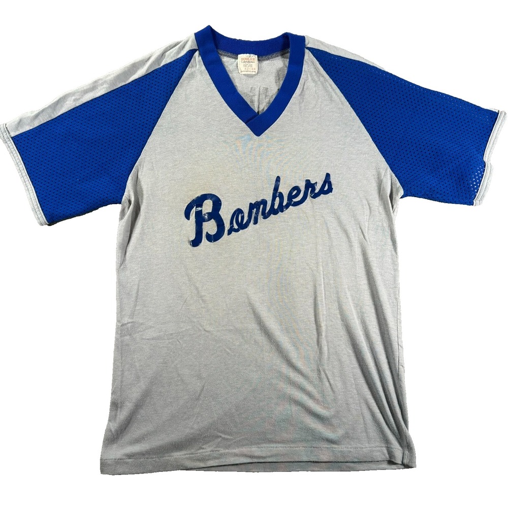VTG 80s Dodger Sportswear Mesh Sleeve Baseball Shirt SMALL  V-Neck USA Made